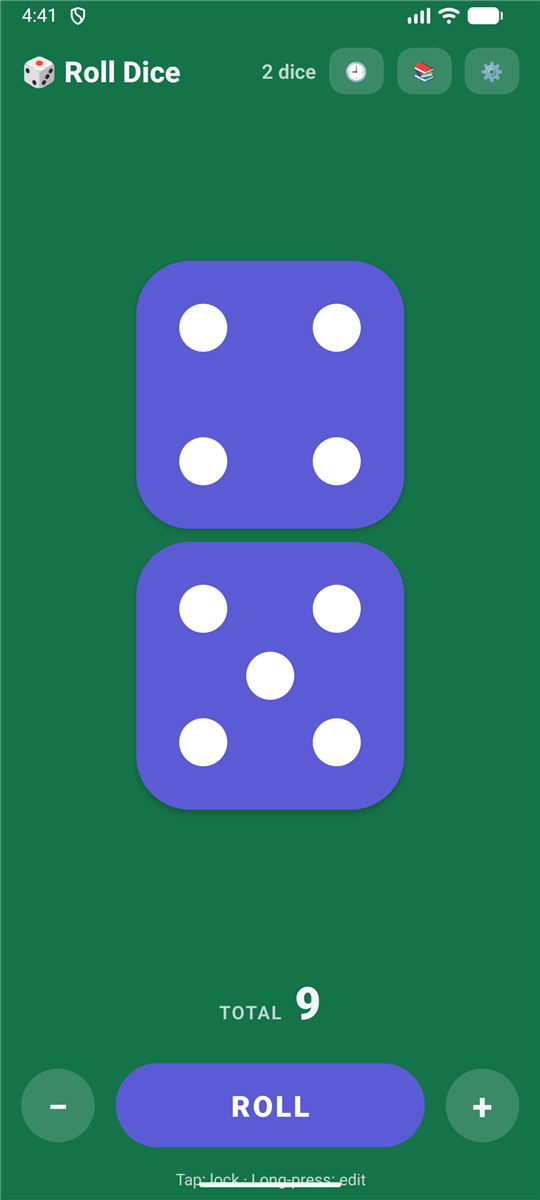 Main screen with dice